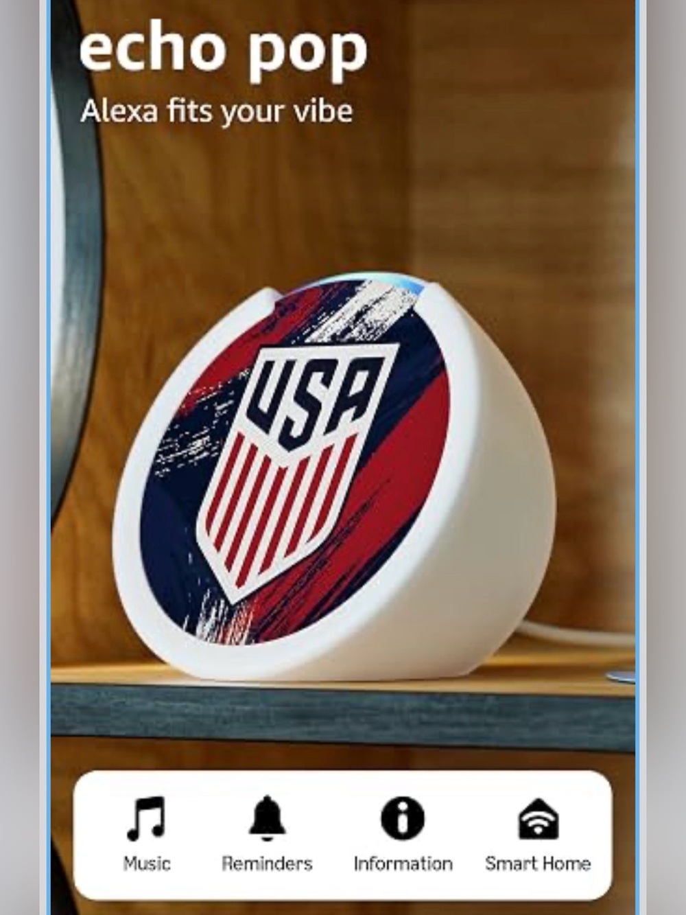 Amazon Echo Pop Smart Speaker Alexa U.S. Soccer Edition Hands-Free Team USA US